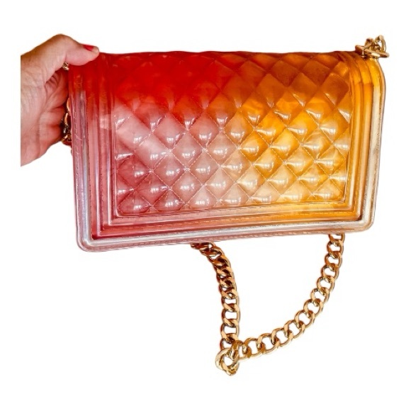 Risotto Orange pink jelly bean golden chain crossbody bag purse - Picture 2 of 11